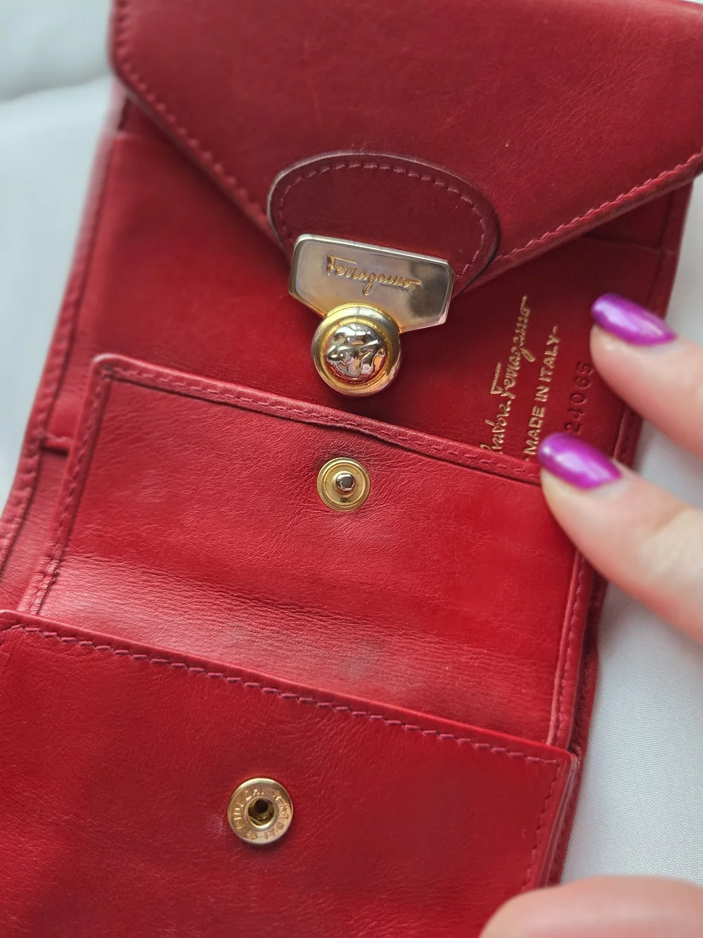 Red Leather Salvatore Ferragamo Wallet Featuring a Gold Gancini Clasp